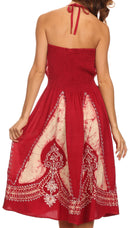 Sakkas Jaya Sleeveless Adjustable Tea Length Tube Top Embroidered Tie Dye Dress