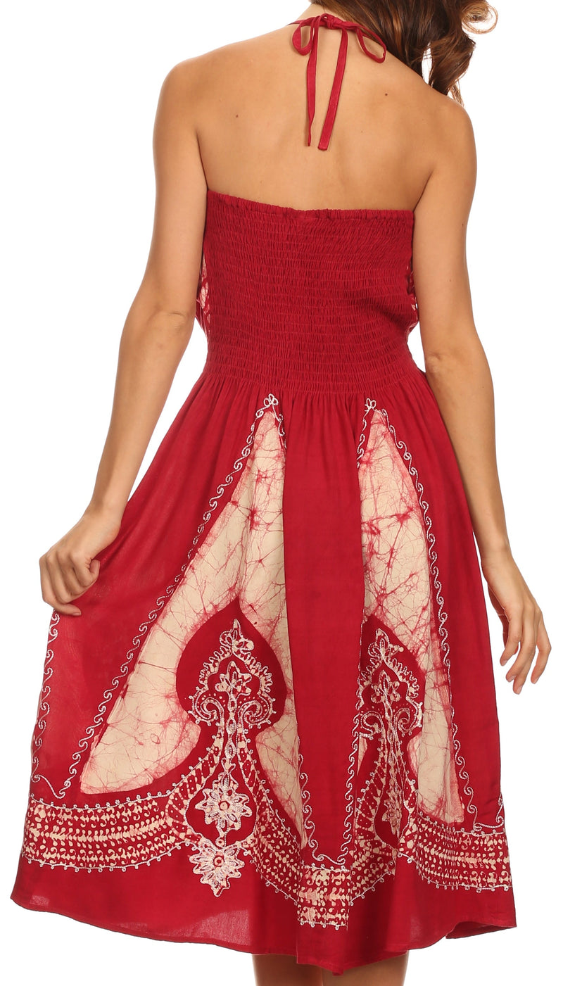 Sakkas Jaya Sleeveless Adjustable Tea Length Tube Top Embroidered Tie Dye Dress