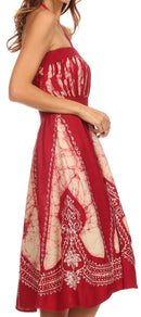 Sakkas Jaya Sleeveless Adjustable Tea Length Tube Top Embroidered Tie Dye Dress
