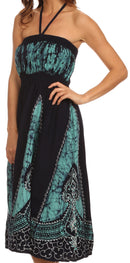 Sakkas Jaya Sleeveless Adjustable Tea Length Tube Top Embroidered Tie Dye Dress