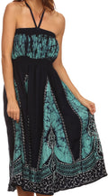Sakkas Jaya Sleeveless Adjustable Tea Length Tube Top Embroidered Tie Dye Dress#color_ Sea Green