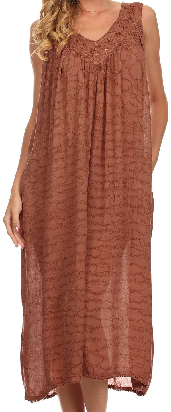 Sakkas Adele Sequin Embroidered Scoop Neck Sleeveless Dress / Cover Up#color_Brown