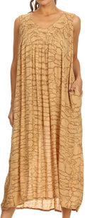 Sakkas Adele Sequin Embroidered Scoop Neck Sleeveless Dress / Cover Up#color_Sand