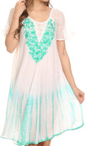 Sakkas Francea Mid Length Caftan Embroidered Cap Sleeves Dress / Cover Up#color_Aqua