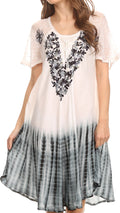 Sakkas Francea Mid Length Caftan Embroidered Cap Sleeves Dress / Cover Up#color_Black