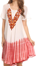 Sakkas Francea Mid Length Caftan Embroidered Cap Sleeves Dress / Cover Up#color_BurntOrange