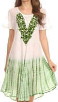 Sakkas Francea Mid Length Caftan Embroidered Cap Sleeves Dress / Cover Up#color_Green