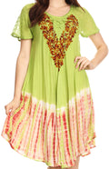 Sakkas Francea Mid Length Caftan Embroidered Cap Sleeves Dress / Cover Up#color_Green/BurntOrange