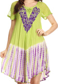 Sakkas Francea Mid Length Caftan Embroidered Cap Sleeves Dress / Cover Up#color_Green/Royal