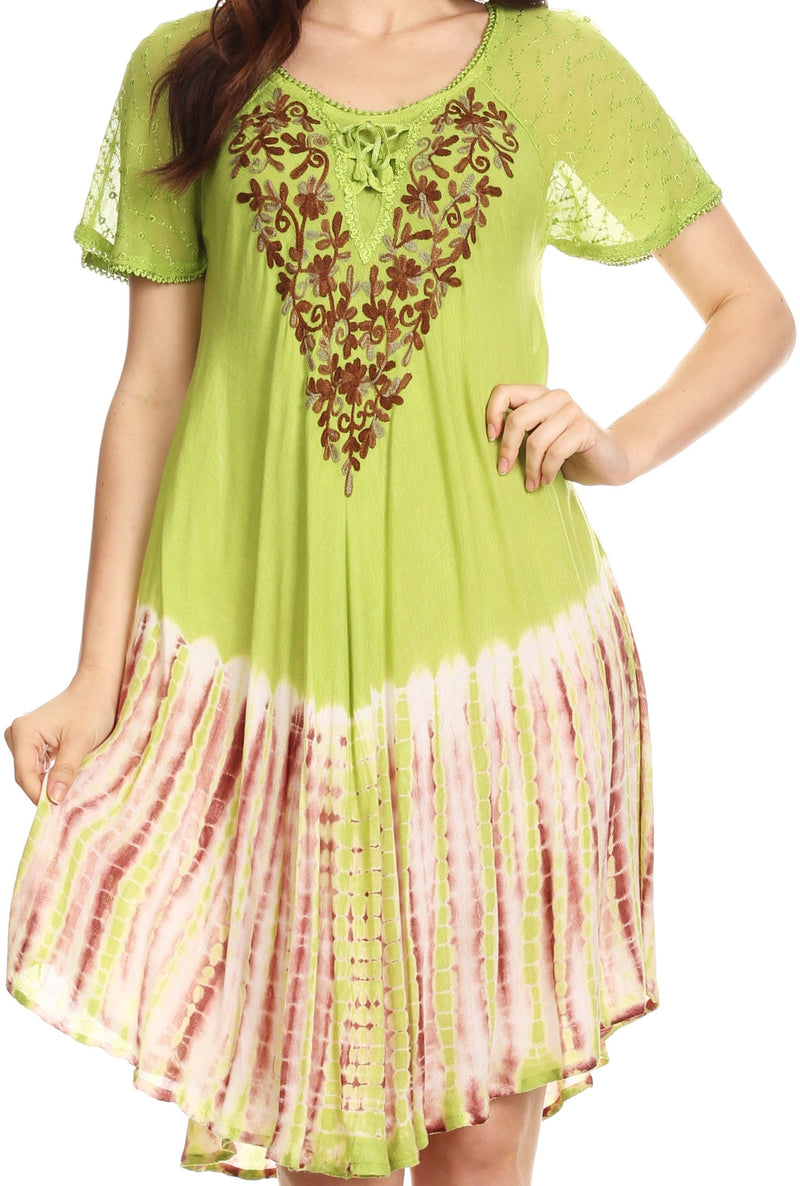 Sakkas Francea Mid Length Caftan Embroidered Cap Sleeves Dress / Cover Up