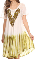 Sakkas Francea Mid Length Caftan Embroidered Cap Sleeves Dress / Cover Up#color_Olive