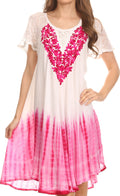 Sakkas Francea Mid Length Caftan Embroidered Cap Sleeves Dress / Cover Up#color_Pink