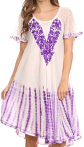 Sakkas Francea Mid Length Caftan Embroidered Cap Sleeves Dress / Cover Up#color_Purple