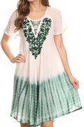 Sakkas Francea Mid Length Caftan Embroidered Cap Sleeves Dress / Cover Up#color_SeaGreen