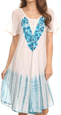 Sakkas Francea Mid Length Caftan Embroidered Cap Sleeves Dress / Cover Up#color_Turquoise