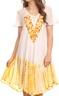 Sakkas Francea Mid Length Caftan Embroidered Cap Sleeves Dress / Cover Up#color_Yellow