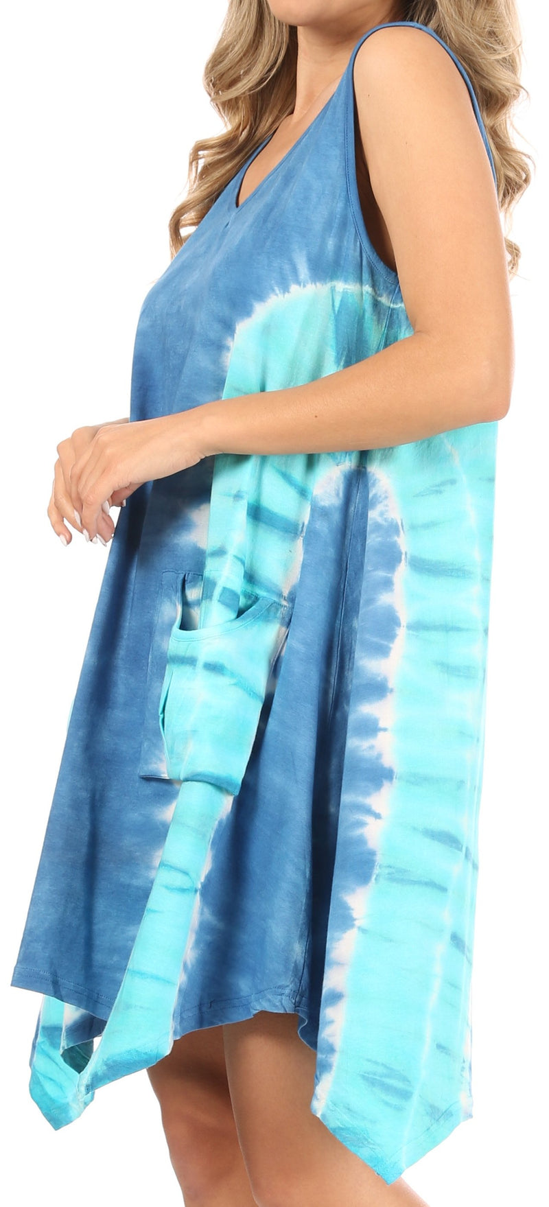 Sakkas Lunna Women's Casual Sleeveless Hi-low V-neck Knit Tie-dye Dress Cover-up