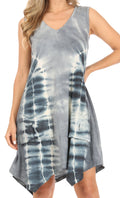 Sakkas Lunna Women's Casual Sleeveless Hi-low V-neck Knit Tie-dye Dress Cover-up#color_Grey