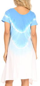 Sakkas Lilla Women's Casual Tie Dye Midi Boho Loose Short Sleeve Knit Dress Pocket