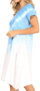 Sakkas Lilla Women's Casual Tie Dye Midi Boho Loose Short Sleeve Knit Dress Pocket