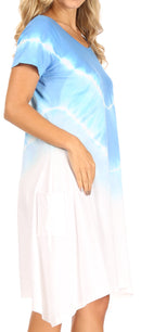 Sakkas Lilla Women's Casual Tie Dye Midi Boho Loose Short Sleeve Knit Dress Pocket