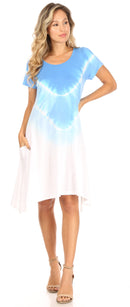 Sakkas Lilla Women's Casual Tie Dye Midi Boho Loose Short Sleeve Knit Dress Pocket