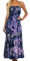 Sakkas Ariel Embroidered Batik Dress#color_Navy/Purple