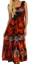 Sakkas Jamilah Gypsy Boho Peasant Batik Dress#color_BurntOrange