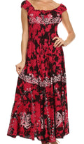 Sakkas Jamilah Gypsy Boho Peasant Batik Dress#color_Cranberry