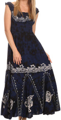 Sakkas Jamilah Gypsy Boho Peasant Batik Dress#color_Navy