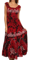 Sakkas Jamilah Gypsy Boho Peasant Batik Dress#color_Red