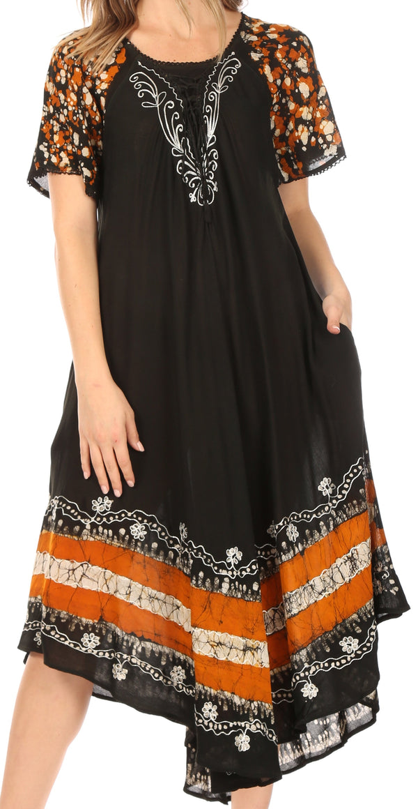 Sakkas Sara Batik CaftanTank Dress / Cover Up#color_Black/Copper