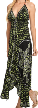 Sakkas Shana Batik Embroidered Handkerchief Hem Adjustable Halter Dress