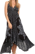 Sakkas Shana Batik Embroidered Handkerchief Hem Adjustable Halter Dress#color_Black/Grey