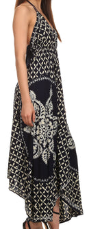 Sakkas Shana Batik Embroidered Handkerchief Hem Adjustable Halter Dress