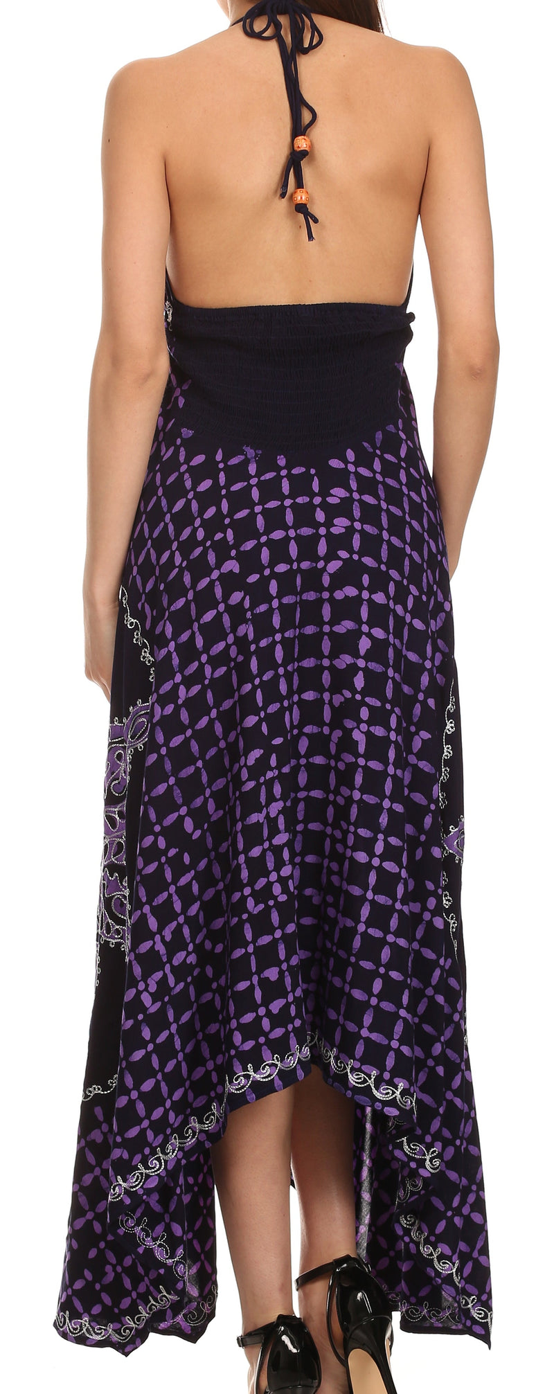 Sakkas Shana Batik Embroidered Handkerchief Hem Adjustable Halter Dress