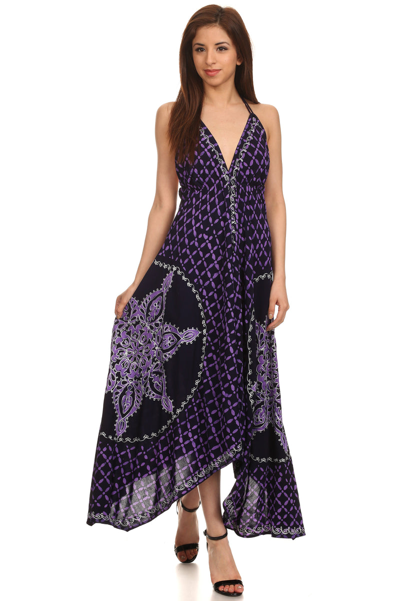 batik halter dress Printed Batik Scarf Halter Dress 1957 Royal Blue / One Size Fits Most