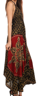 Sakkas Shana Batik Embroidered Handkerchief Hem Adjustable Halter Dress