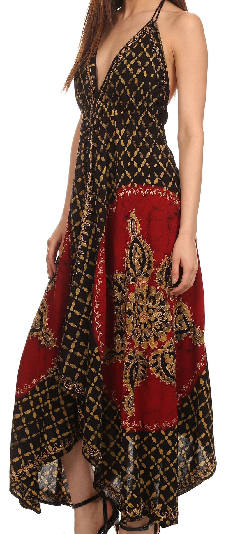 Sakkas Shana Batik Embroidered Handkerchief Hem Adjustable Halter Dress