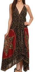 Sakkas Shana Batik Embroidered Handkerchief Hem Adjustable Halter Dress#color_Red/Black