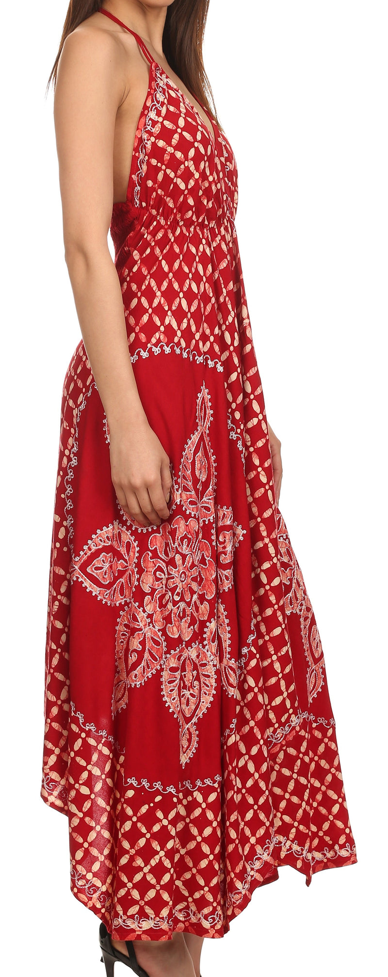Sakkas Shana Batik Embroidered Handkerchief Hem Adjustable Halter Dress