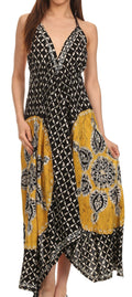 Sakkas Shana Batik Embroidered Handkerchief Hem Adjustable Halter Dress#color_Yellow/Black