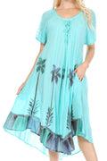 Sakkas Kai Palm Tree Caftan Tank Dress / Cover Up#color_Aqua