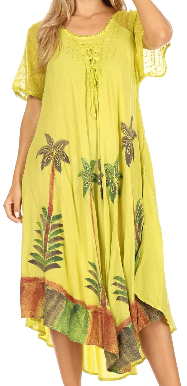 Sakkas Kai Palm Tree Caftan Tank Dress / Cover Up#color_Avocado