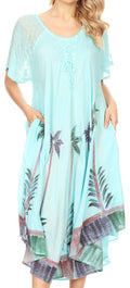 Sakkas Kai Palm Tree Caftan Tank Dress / Cover Up#color_BabyBlue