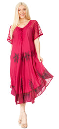 Sakkas Kai Palm Tree Caftan Tank Dress / Cover Up#color_Burgundy