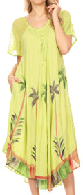 Sakkas Kai Palm Tree Caftan Tank Dress / Cover Up#color_Green