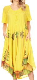 Sakkas Kai Palm Tree Caftan Tank Dress / Cover Up#color_Lemon