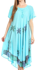Sakkas Kai Palm Tree Caftan Tank Dress / Cover Up#color_LightBlue