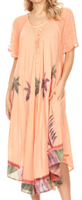 Sakkas Kai Palm Tree Caftan Tank Dress / Cover Up#color_Peach